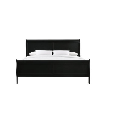 Louis Phillipe Black Finish Queen Size Panel Sleigh Bed Solid Wood Wooden Bedroom Furniture