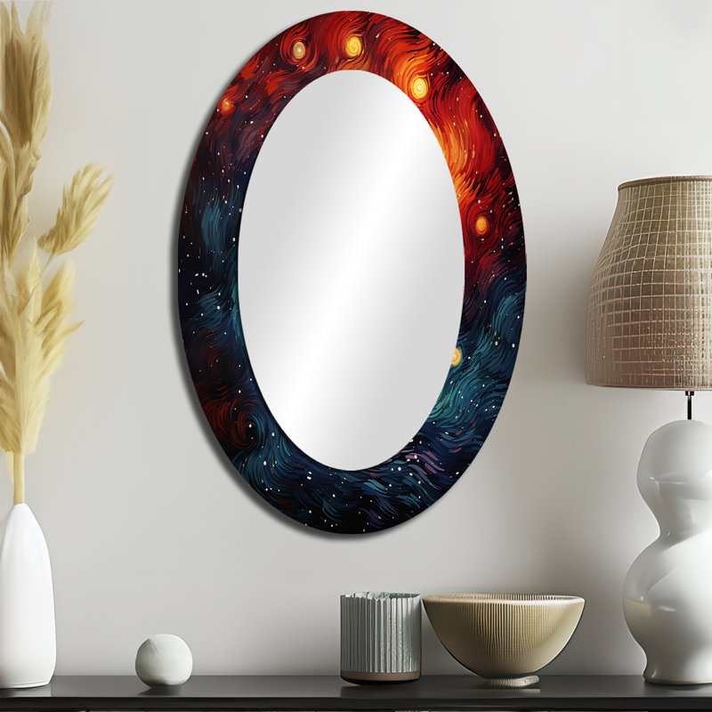 Décoration colorée de tourbillon de tempête tourbillonnant I - miroir ovale multicolore, 36 po x 24 po