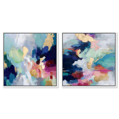 Festival of Hues Duo Canvas Print Modern Livingroom Art Set by Art Remedy, Black Frame, 12 x 12