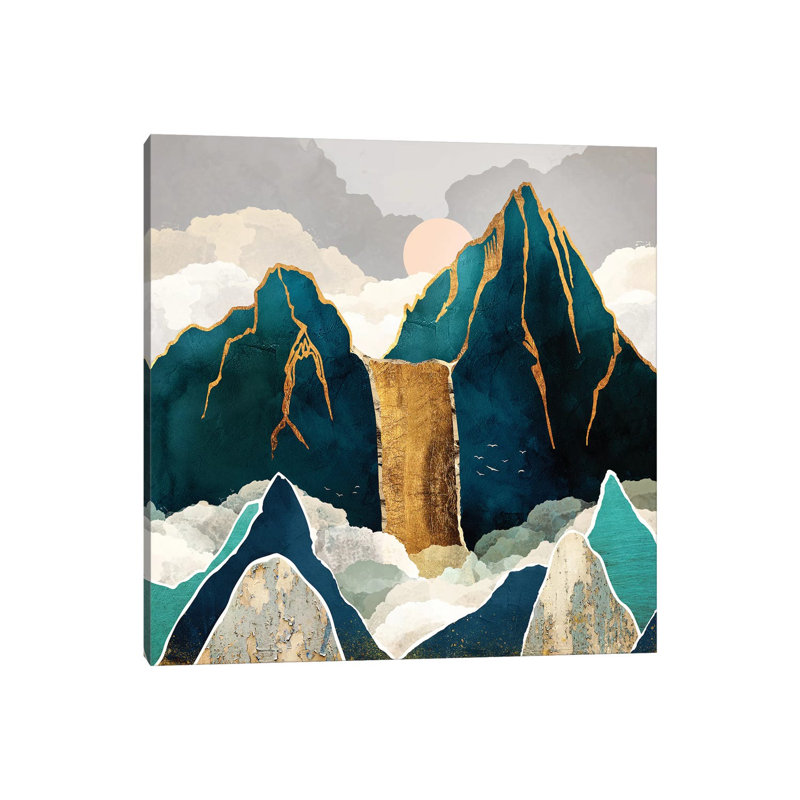 Golden Waterfall - impression d'art graphique, Aucun mat, Toile tendue, H 12 po x l 12 po x P 0,75 po