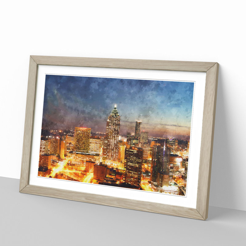 Atlanta Georgia Skyline - Picture Frame Painting, 27cm H x 36cm W x 2cm D, Oak Framed