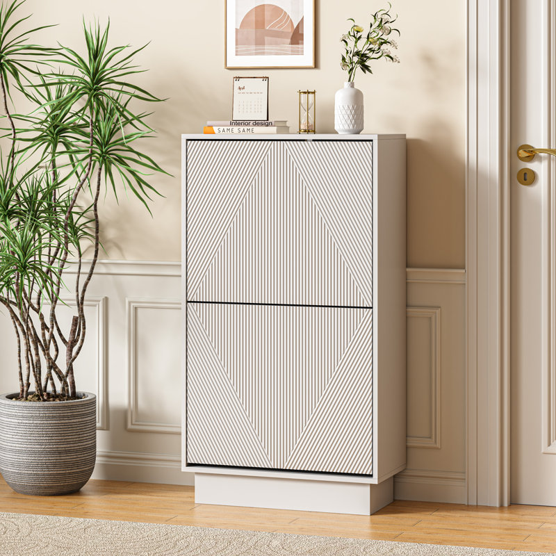 8 Pair 2 Flip Drawers Shoe Storage Cabinet