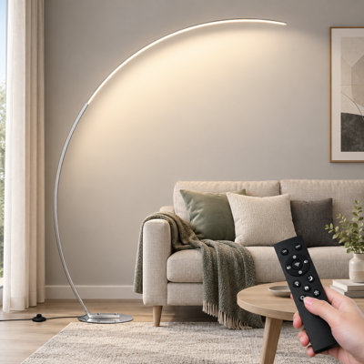 67" Arc LED Floor Lamp with Remote Control, 2000 Lumens, Adjustable 3000K-6000K Color Temperature & Foot Switch - Silver