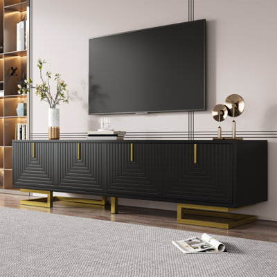 Meuble télé pratique avec portes à la texture délicate, meuble télé durable équipé de poignées et de pieds de support de qualité supérieure