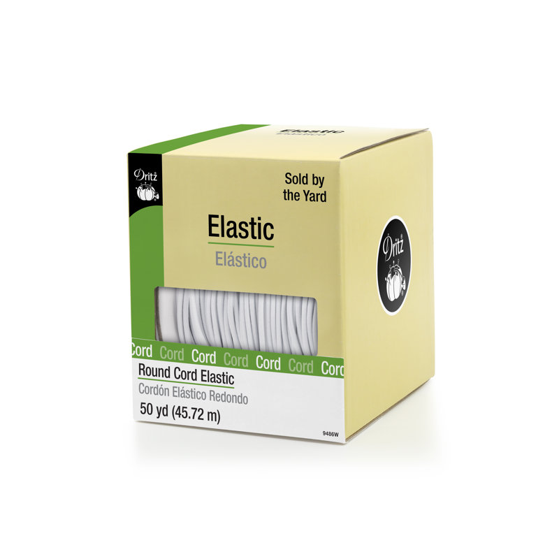 Dritz Round Cord Elastic, White, 50 yd