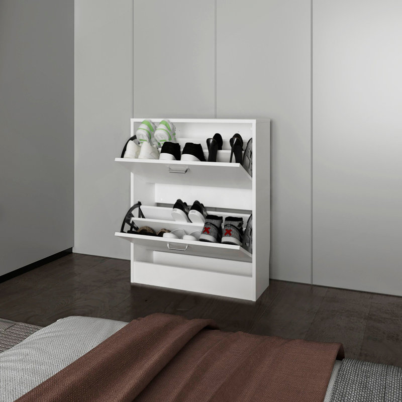 Range-chaussures blanc avec 2 portes basculantes, Blanc