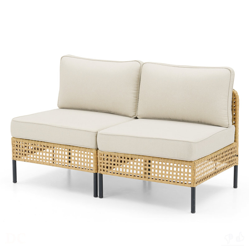 Ensemble de canapé modulaire d'extérieur en osier naturel avec coussins beige Boho