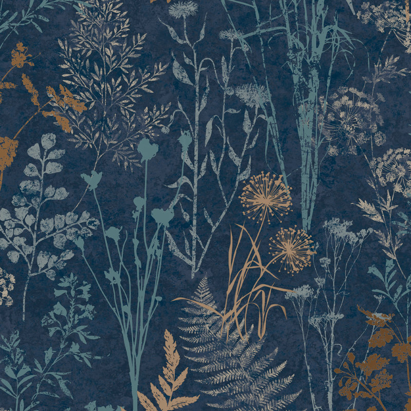Superfresco Easy Organics Floral Metallic Wallpaper, Blue/Brown/Yellow