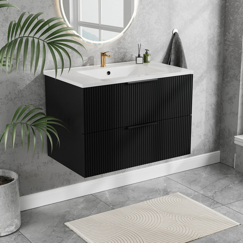 Meuble-lavabo 30 po avec lavabo en céramique, 30", Noir
