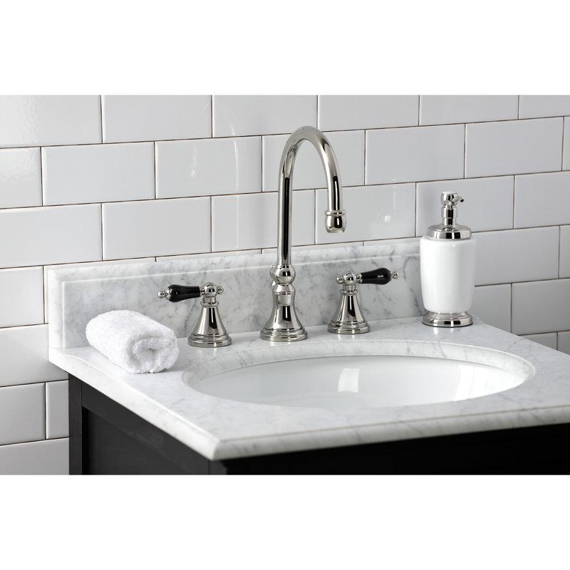 Kingston Brass Duchess Two-Handle 3-Hole Deck Mount Widespread Bathroom Faucet with Brass Pop-Up Drain, Polished Nickel