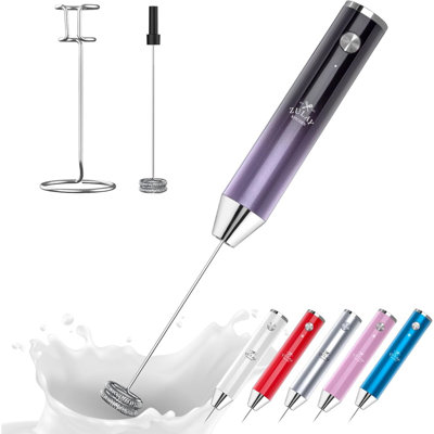 Mousseur à lait rechargeable Zulay Kitchen Lux - puissant moteur à 2 vitesses, entièrement imperméable, batterie 2000mah - mélangeur de boissons pour café au lait, cappuccino, matcha, poudre - rouge 