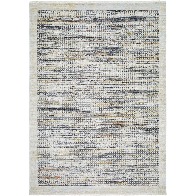 Abrao Machine Woven Polypropylene Area Rug in Black/Gray, Rectangle 9' x 12'