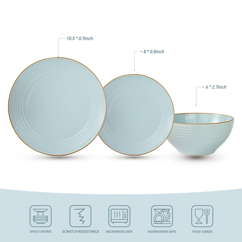  24 Piece Dinnerware Set, Service for 8, Light Blue