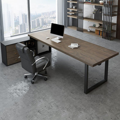 Nut-brown L-Shaped Solid Wood Executive Desk with drawers desk