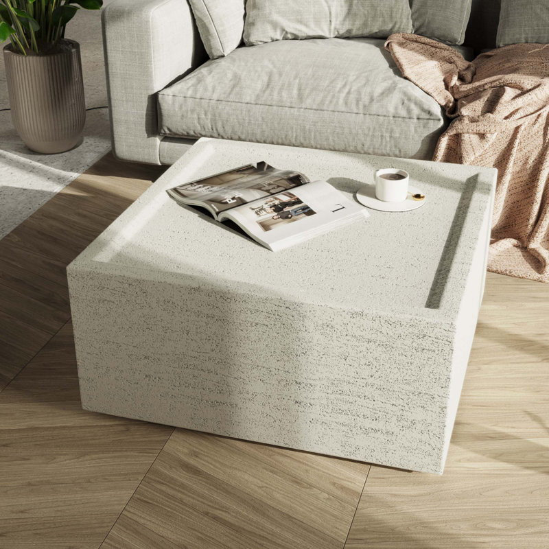 28"Indoor Modern Square Concrect Coffee Table,for Living Room,Beige, Beige