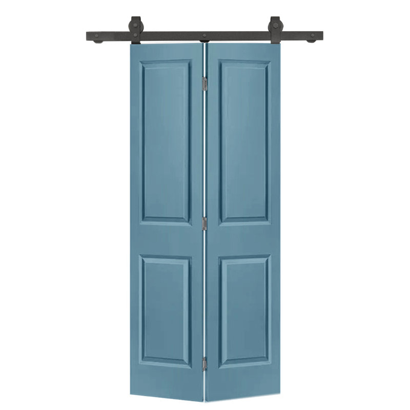 Porte de grange pliante à panneaux en panneau de fibres à densité moyenne avec ensemble de quincaillerie d'installation