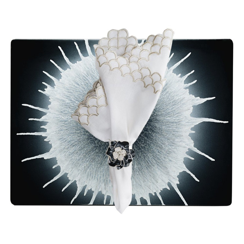 Peacock Linen Napkin, White/Silver