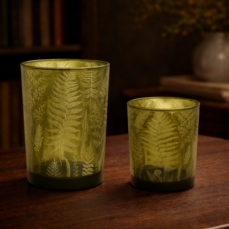 Bougeoir en verre imprimé Fern (ensemble de 2)