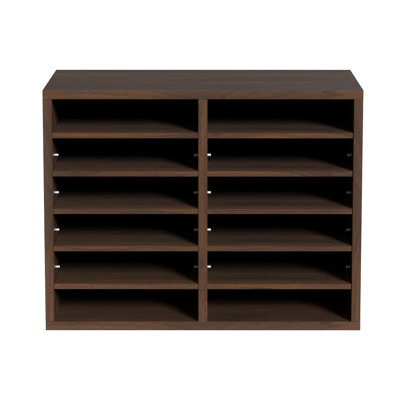 Literature Organizers, 12 Compartments Office Mailbox with Adjustable Shelves, Wood Literature Sorter 20.4x12x16.1 inches for Office, Home, Classroom, Mailrooms Organization, EPA Certified Brown