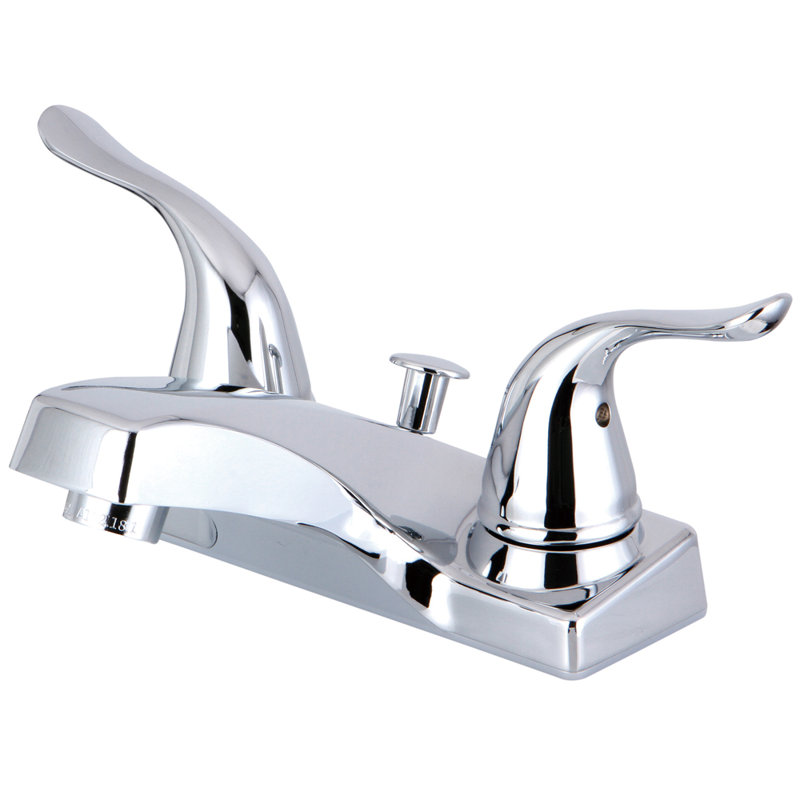 Kingston Brass Yosemite Two-Handle 3-Hole Deck Mount 4" Centerset Bathroom Faucet with Plastic Pop-Up
