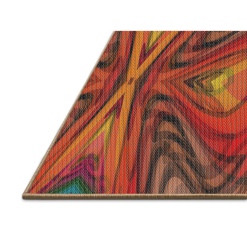 Tapis rouge/bleu/vert à motif, Rectangle 3 pi x 5 pi