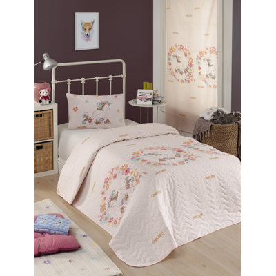 Ensemble de couvre-lit matelassé élégant Elegant, rose et beige | Housse 65% coton et 35% polyester, rembourrage 100% fibres, 120 fils | Lavable à la machine, taie d'oreiller et fermeture à boutons | Literie confortable et élégante