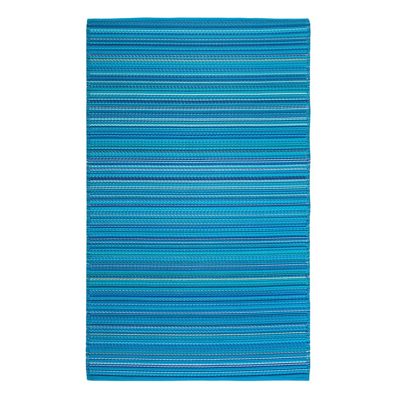 Tapis d'extérieur en plastique recyclé Kras maintenant, Rectangle 6 pi x 9 pi, La Havane - Turquoise
