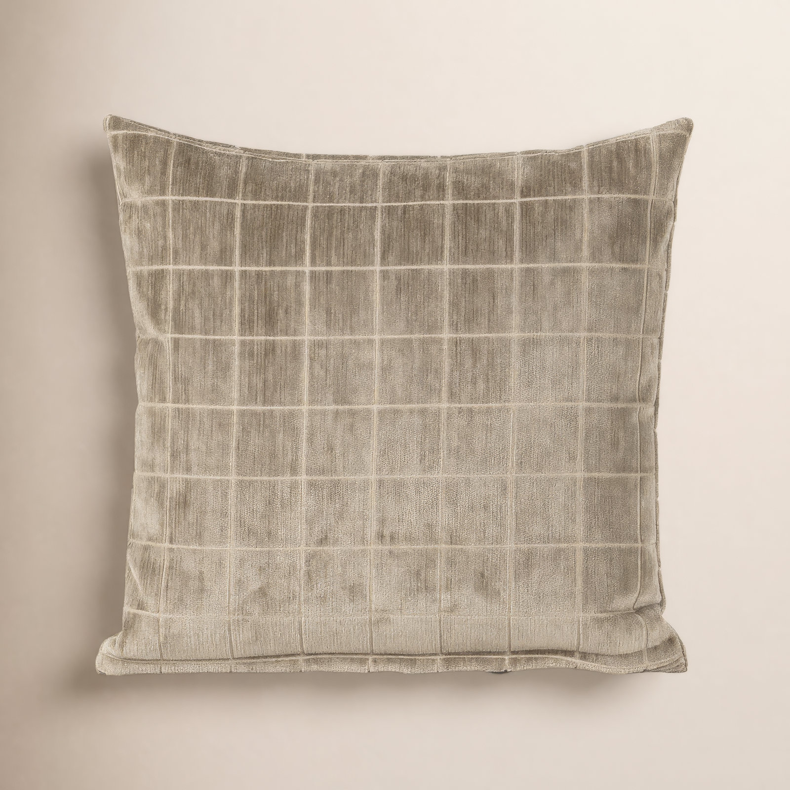 Otterville Velvet Grid Throw Pillow, Mushroom Geometric, Polyester, 22"H x 22"W