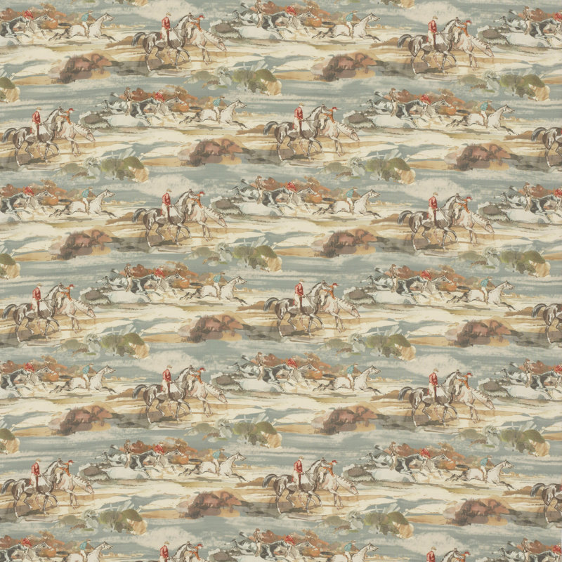 Icons Morning Gallop 100% Linen Fabric, Blue/Sand