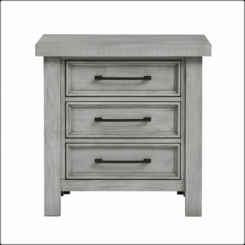Table de chevet transitionnelle avec 3 tiroirs, mobilier de chambre classique, gris antique, armoire de chevet durable et élégante