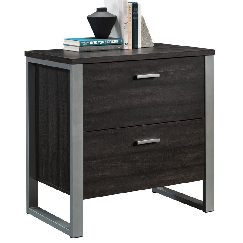 Classeur latéral contemporain brun foncé avec toutes les finitions, serrure, installation rapide pour armoire à espaces limités, glissières pleine extension, structure argentée, système, maison compacte