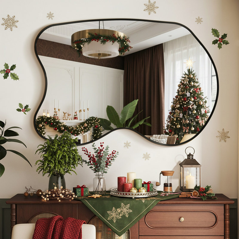 31.5" X 20" Asymmetrical Metal Wall Mirror With Black Frame, 31.5" x 19.7", Black