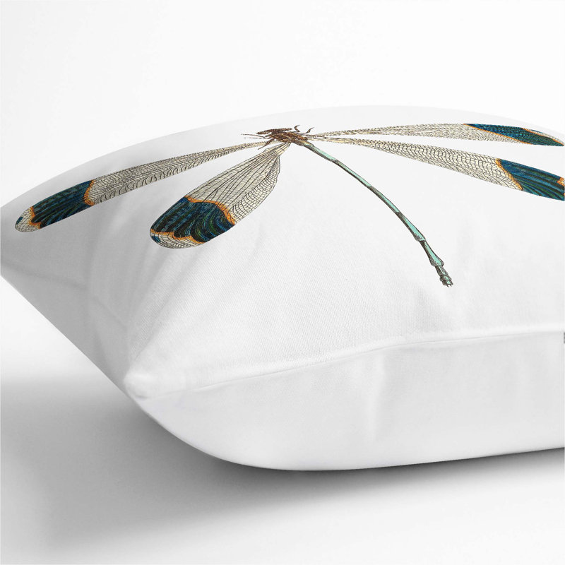 Blue-Tipped Dragonfly Square Throw Cushion, 55cm H x 55cm W x 20cm D, White