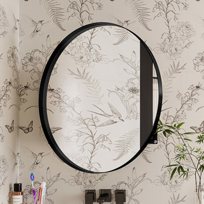 Mount Round Metal Framed Medicine Cabinet With Mirror And Adjustable Shelves, Accent Cabinet