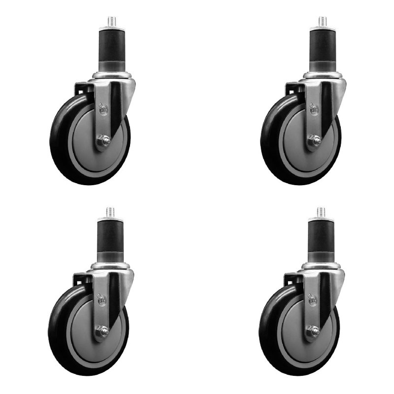 Ensemble de roulettes extensibles en polyuréthane pivotant de 5 po à 1 5/8 po SCC, Noir