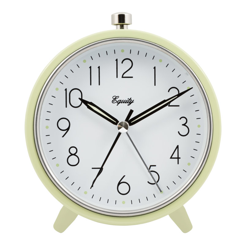 Equity 5 Inch Silent Sweeping Quartz Metal Alarm Clock, Light Green