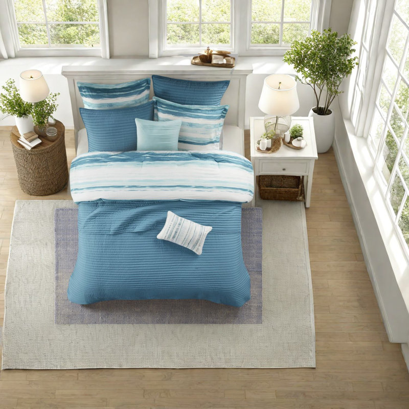 Premium Aqua Seersucker Bedding Sets Polyester Comforter For Home