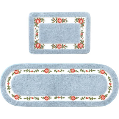 2 Pcs Rose Flowers Bathroom Rugs Set Coquette Room Decor Floral Rugs For Bathroom Bedroom Living Room,Non Skid Absorbent Romantic Rose Flower Area Rugs 2 Shapes