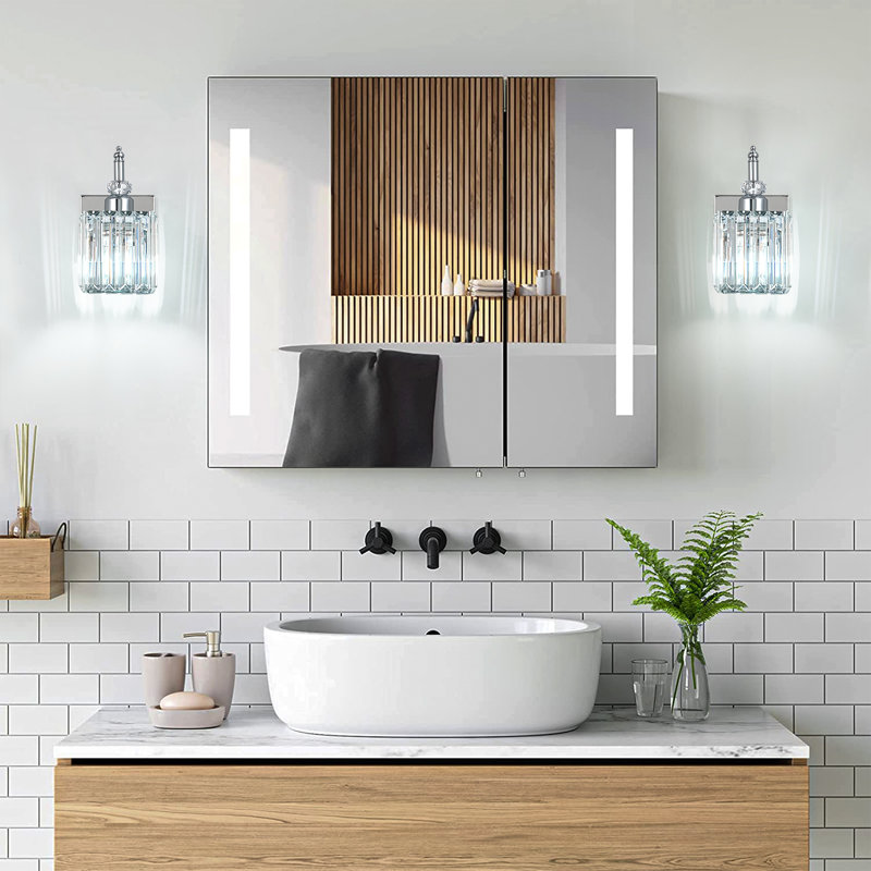 Luminaires de salle de bain en cristal - Luminaires de salle de bain modernes sur miroir, Chrome chrome, Une lumière, 2 Packs