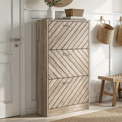54cm Brown 20-Pair Shoe Cabinet with 3 Flip Drawers & Adjustable Shelves