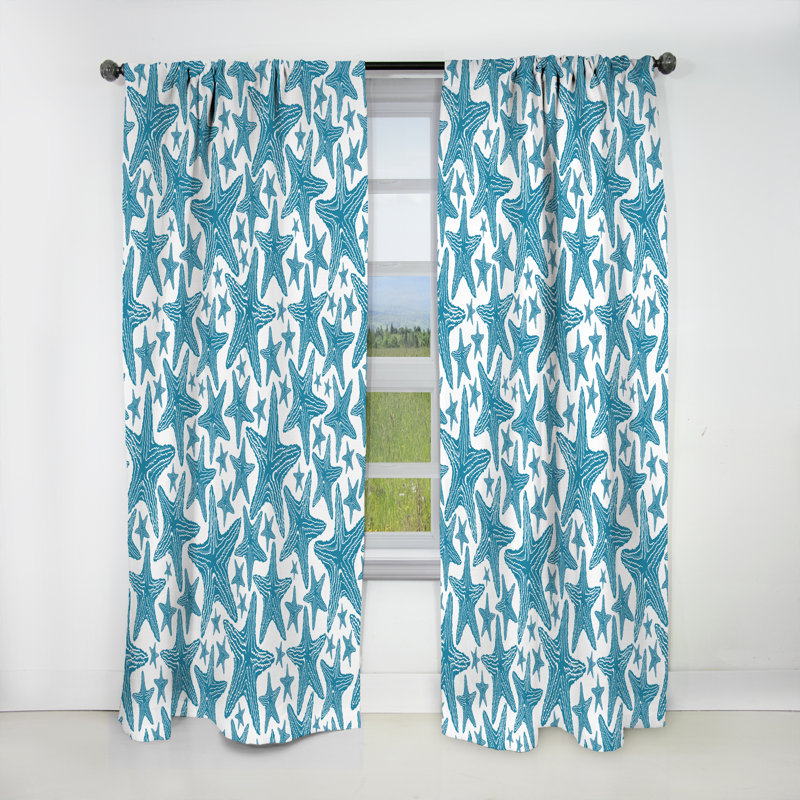 Motif de rideau occultant simple motif étoile de mer bleue, L 52 po x L 84 po