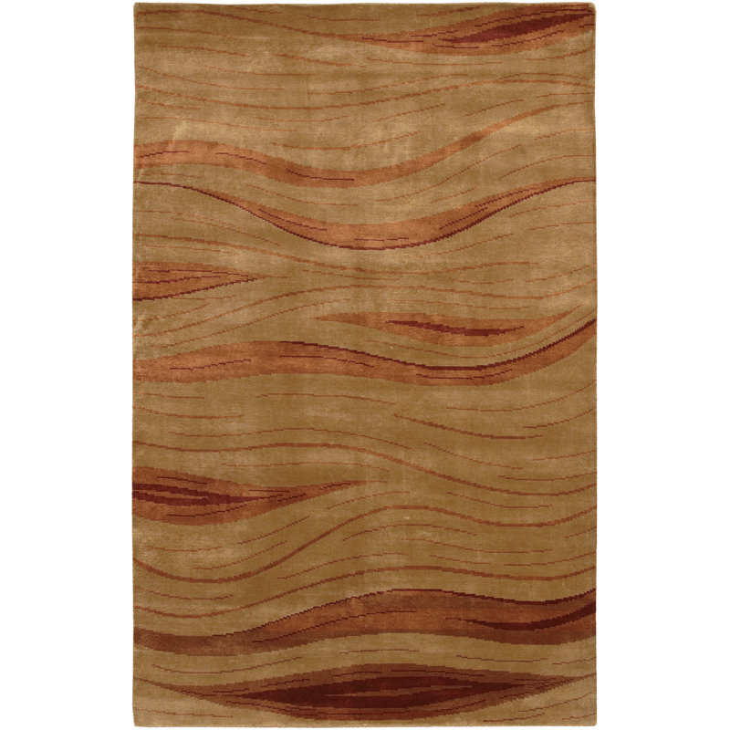 Aadi Abstract Hand-Knotted Brown/Tan Area Rug, Rectangle 2' x 3', Brown, Red, Orange
