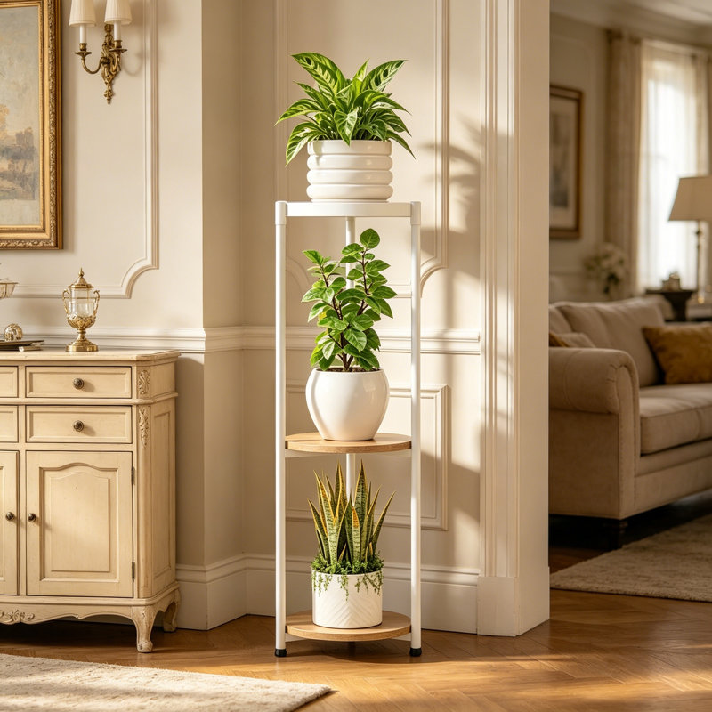 Support pour plante à 3 niveaux, Brun / Blanc