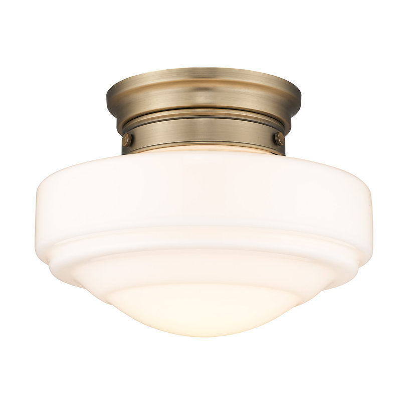 Melora Glass Semi Flush Mount, Vintage Milk Glass, Modern Brass