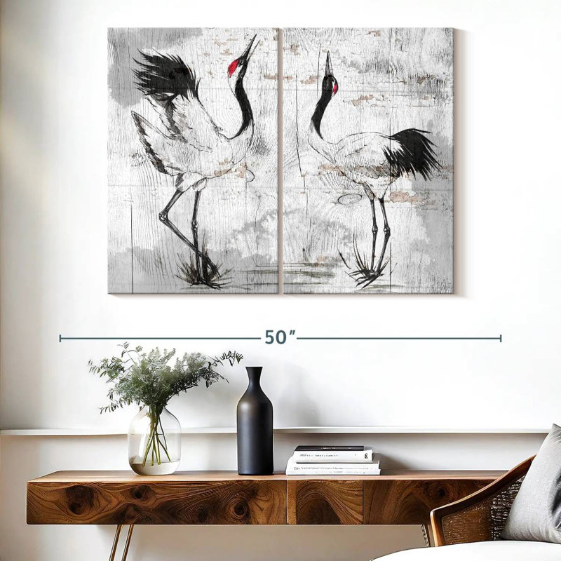 Grues japonaises rustiques, reproduction sur toile, H 30 po x l 41 po x P 1,25 po
