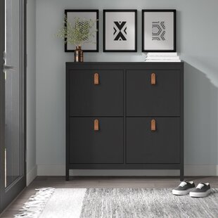 Modern Shoe Cabinet Gray & Black Shoe Organizer with Doors Shelves Drawer  in Large