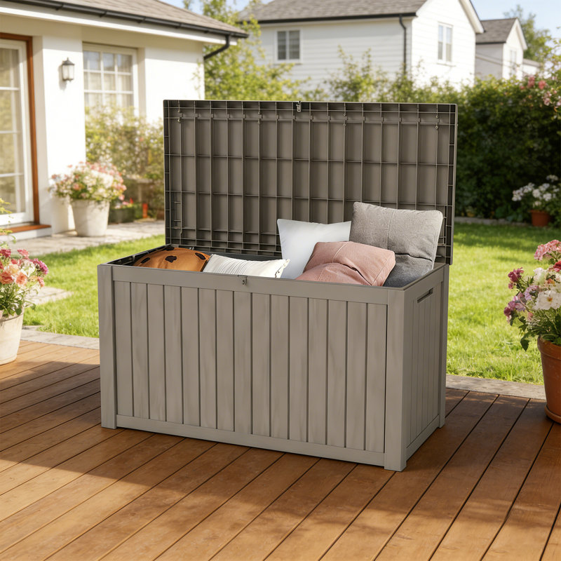 150Gallon Deck Box, Waterproof Lockable Patio Storage Box - Brown, Brown, 27.84" H x 54.25" W x 26.5" D
