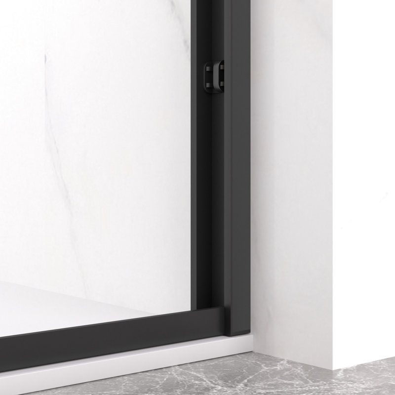 Double Sliding Shower Door With 8Mm Clear Tempered Glass, Matte Black Aluminum Frame, Stainless Steel Handle, - Crash Angle, Mute Operation For Bathroom Finish, Protection, Reversible