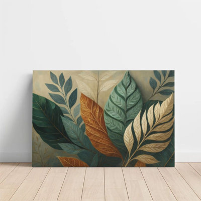 1Pc Framed Canvas Poster Print Tropical Plants, Multi-Colored Leaves, Vintage Oil Painting Style Wall Art Wall Pediments, Wall Decor, Perfect for Room