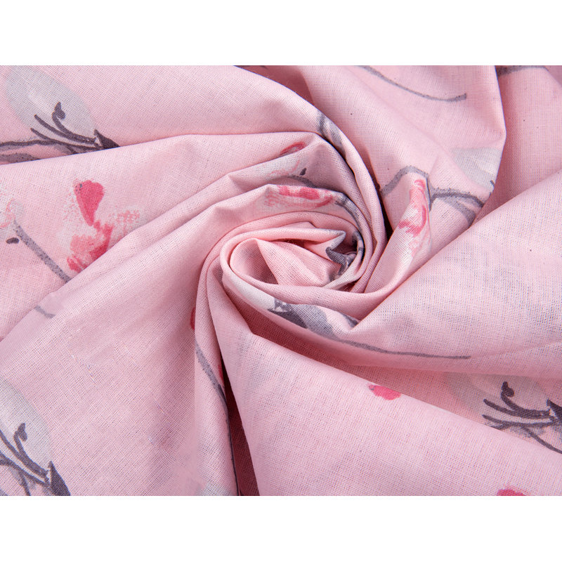 100% Cotton Percale Floral Sheet Set, Peach/Pink/Gray, Queen Sheet Set with 2 Pillowcases